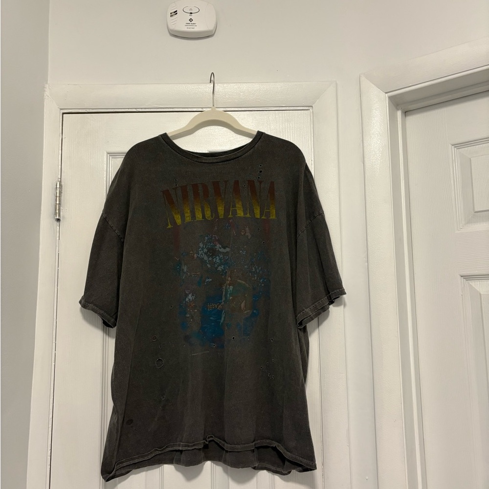 Urban Outfitters NIRVANA Distressed Gray Tee with Graphic